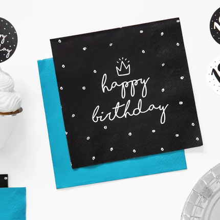 Servilletas Feliz Cumpleaños Negro 33cm 20pcs