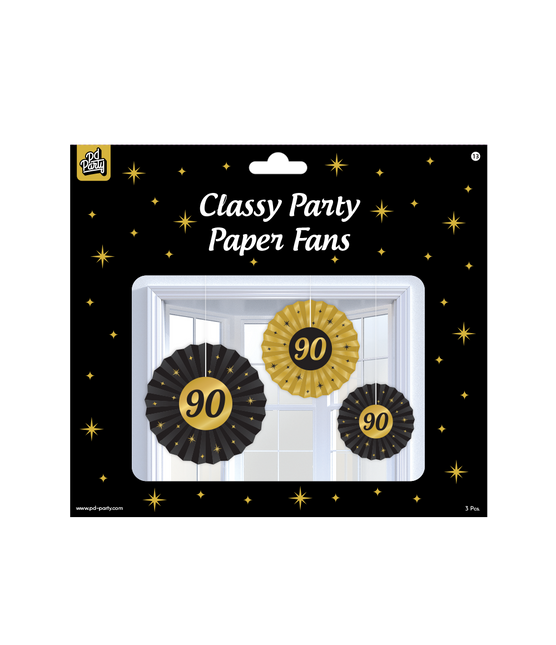 Abanicos de Papel 90 Años Set 20-40cm 3 piezas