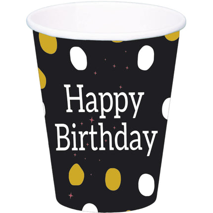 Tazas Feliz Cumpleaños Negro 250ml 8pcs