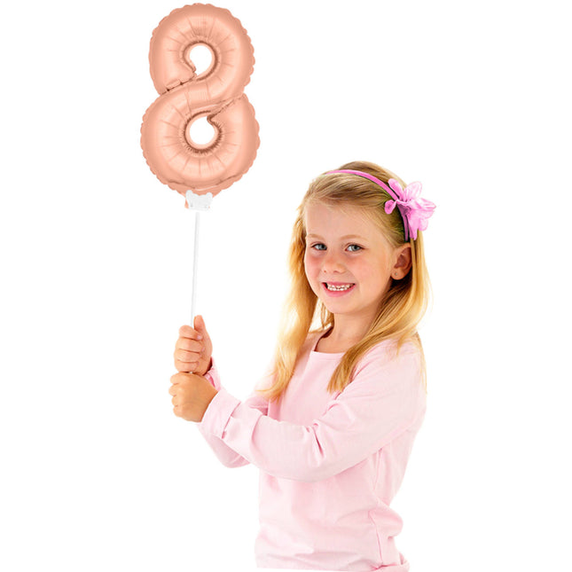 Globo Foil Figura 8 Oro Rosa 36cm con palo