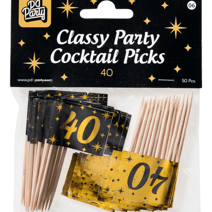 Palillos de cóctel 40 Años 6,5cm 50pcs