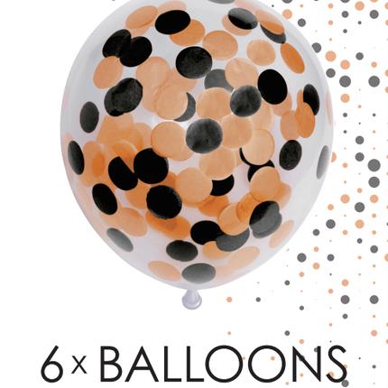 Globos Confeti Naranja Negro 30cm 6pcs