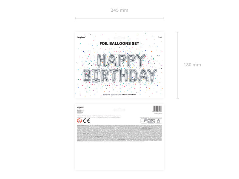 Set Globos Letra Feliz Cumpleaños Plata Vacíos 3.4m