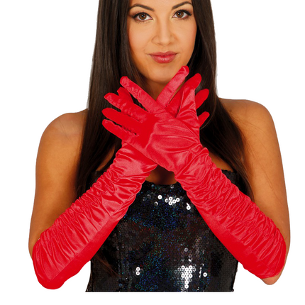 Guantes de Halloween Terciopelo Rojo 45cm