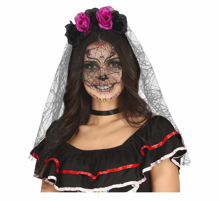 Diadema Púrpura Negra Con Velo