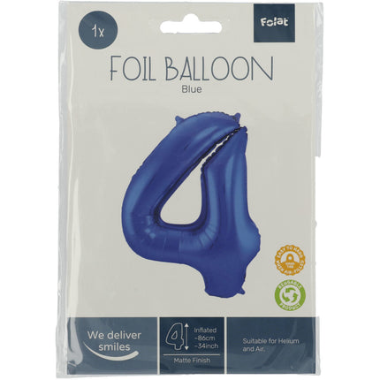 Globo Foil Figura 4 Azul Mate XL 86cm vacío