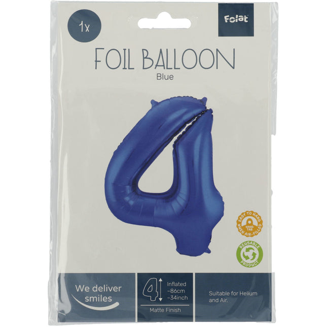 Globo Foil Figura 4 Azul Mate XL 86cm vacío