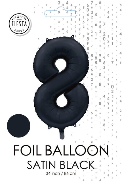 Globo Figura Negro 8 Años Brillo 86cm