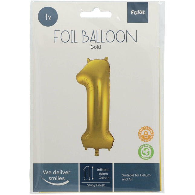 Globo Foil Figura 1 Oro Metalizado XL 86cm vacío