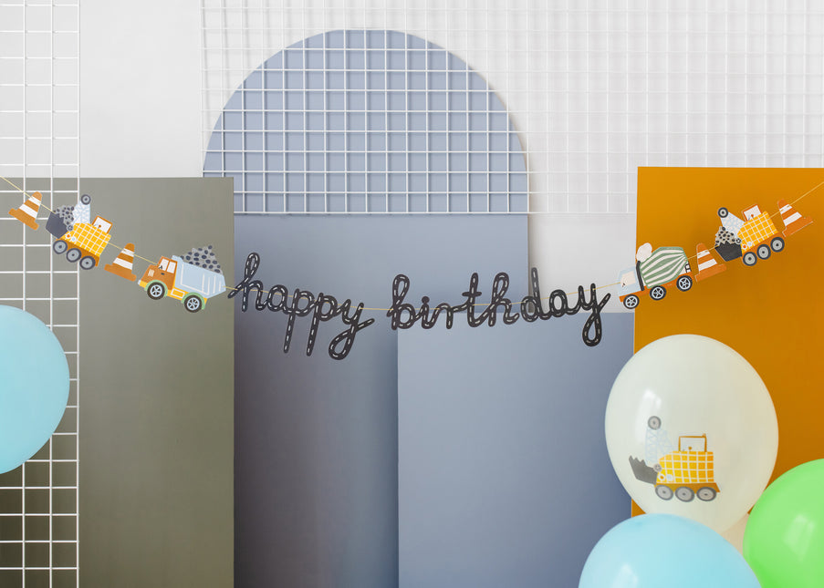 Feliz Cumpleaños Letra Guirnalda Vehículos de Construcción 2m