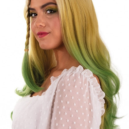 Peluca Larga Con Trenzas Y Rizos Rubia Y Verde