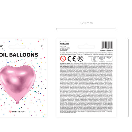 Globo de Helio Corazón Rosa Claro Vacío 61cm