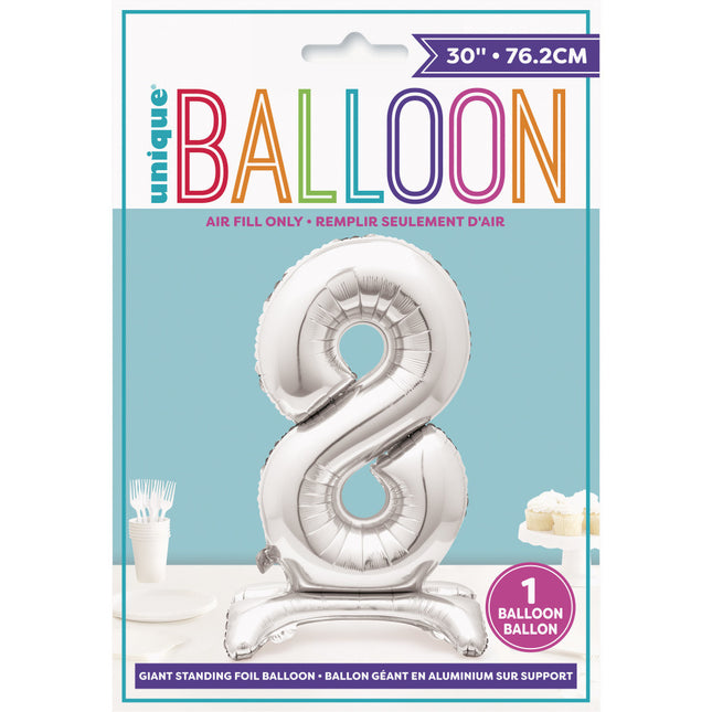 Globo Foil Figura 8 Plata Estándar 76cm