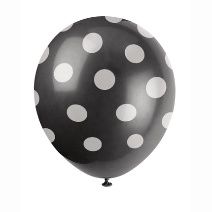 Globos Negros Lunares Blancos 30cm 6pcs