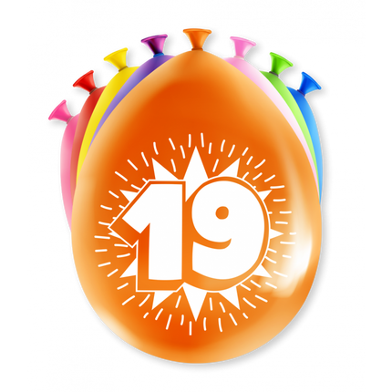 Globos 19 Años Multicolor 30cm 8pcs