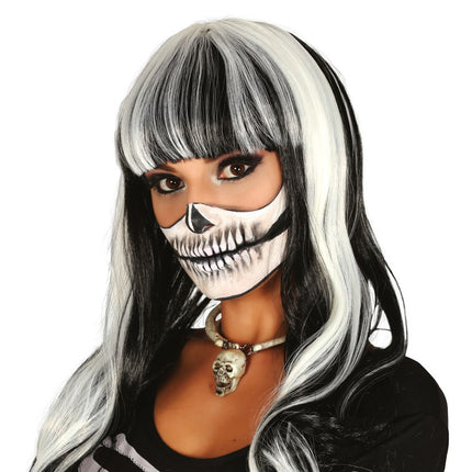 Peluca Halloween Flequillo Negro Blanco