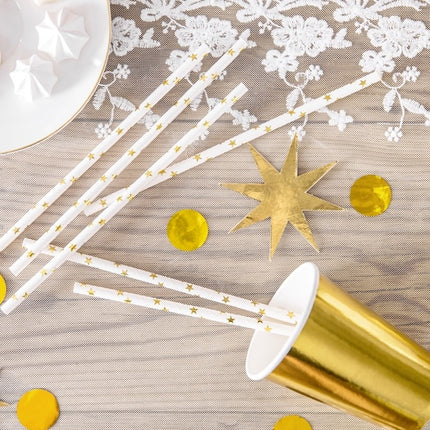 Pajitas de Papel Doradas con Estrellas 19.5cm 10pcs