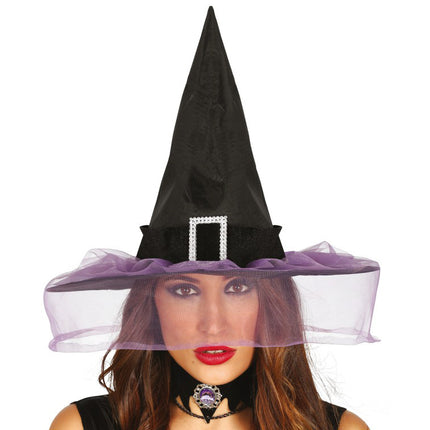 Halloween Sombrero de Bruja Velo Morado