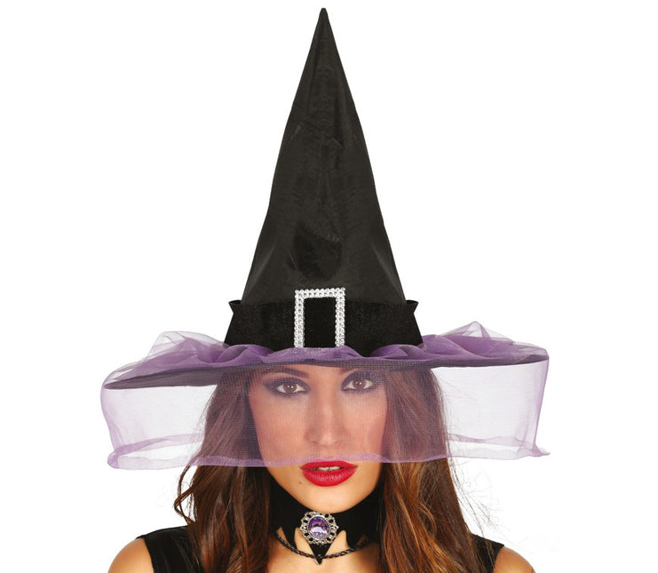 Halloween Sombrero de Bruja Velo Morado