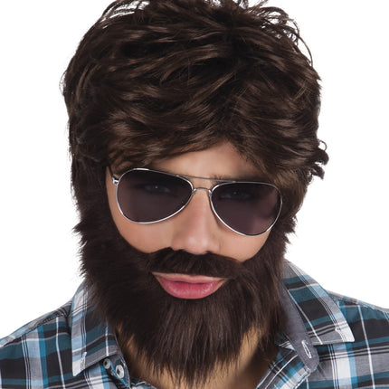 Peluca Pelo Corto y Barba Marrón
