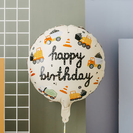 Feliz Cumpleaños Globo de Helio Vehículos de Construcción Vacío 45cm