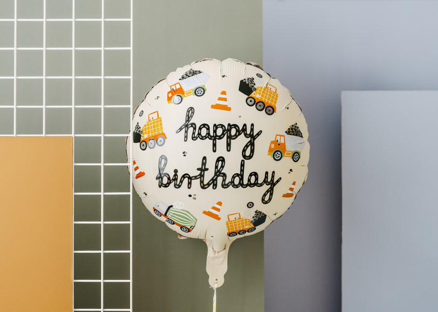 Feliz Cumpleaños Globo de Helio Vehículos de Construcción Vacío 45cm