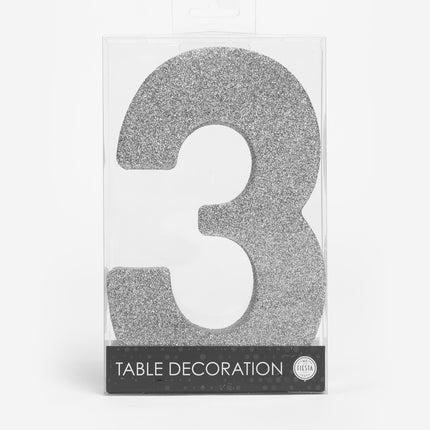 Decoración de Mesa Plateada Figura 3 Purpurina 20,5cm