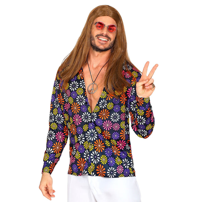 Disco 70S Blusa Morada Flores Hombre