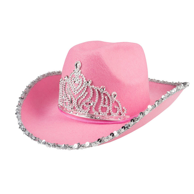 Sombrero Vaquero Purpurina Rosa 39cm