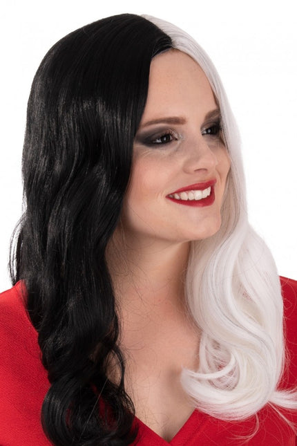 Peluca Selena Larga Con Rizos Negra Y Blanca