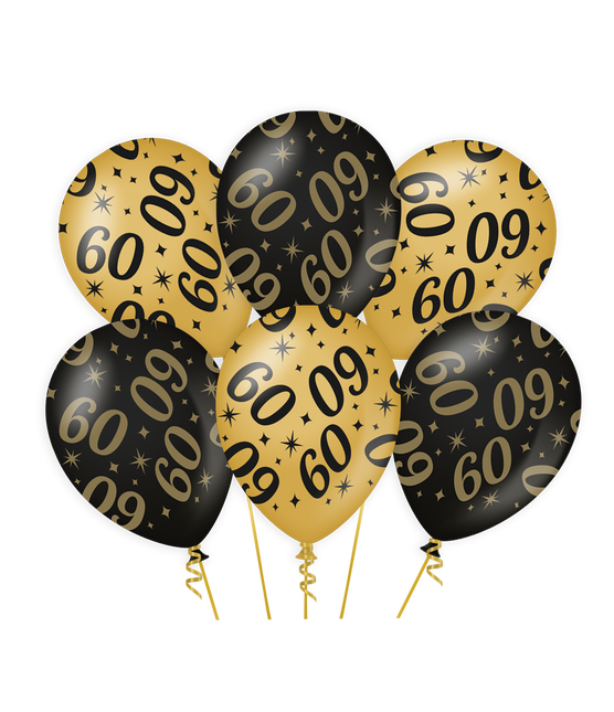 Globos 60 Años Oro Negro 30cm 6pcs
