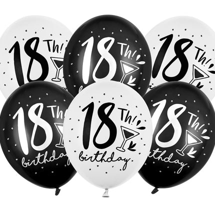 Globos 18 Años Negro Blanco 30cm 6pcs