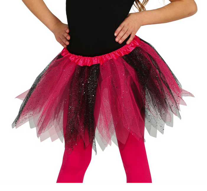 Tutú Purpurina Negro Rosa Niño 31cm