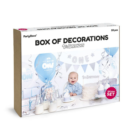Decoraciones 1 Año Set Plata 33 piezas