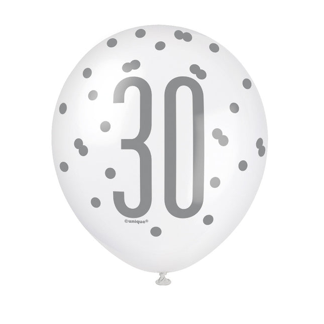 Globos 30 Años Lunares Negro 30cm 6pcs