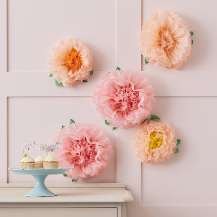 Pompones Flores Papel 5pcs