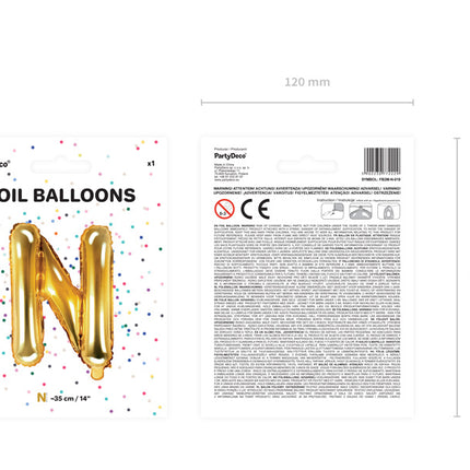Globo Letra N Oro Vacío 35cm