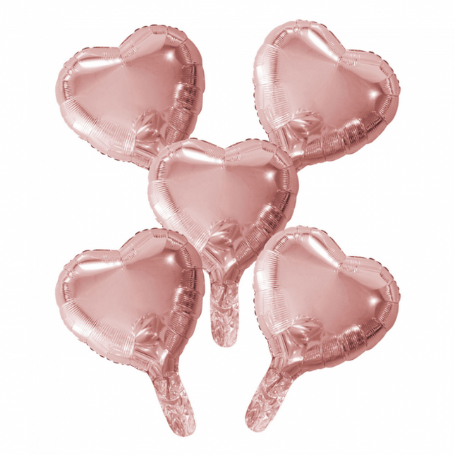 5 Globos de foil corazón con pajita de papel 9" oro rosa