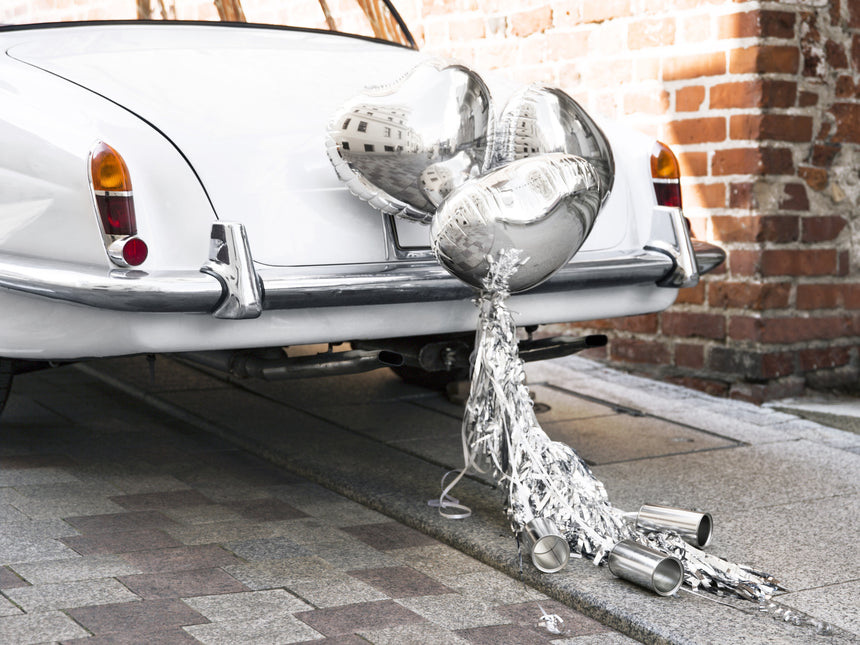 Set Decoración Coche Corazones de Boda Plata