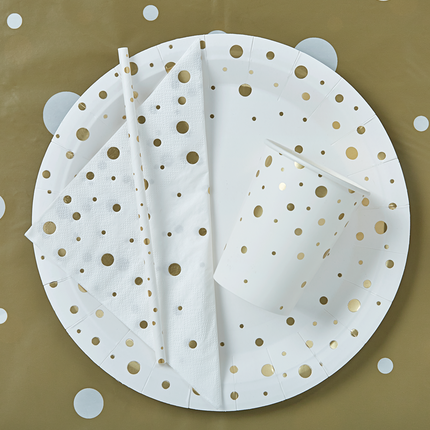 Pajitas de Papel Lunares Dorados Blanco 20cm 8pcs