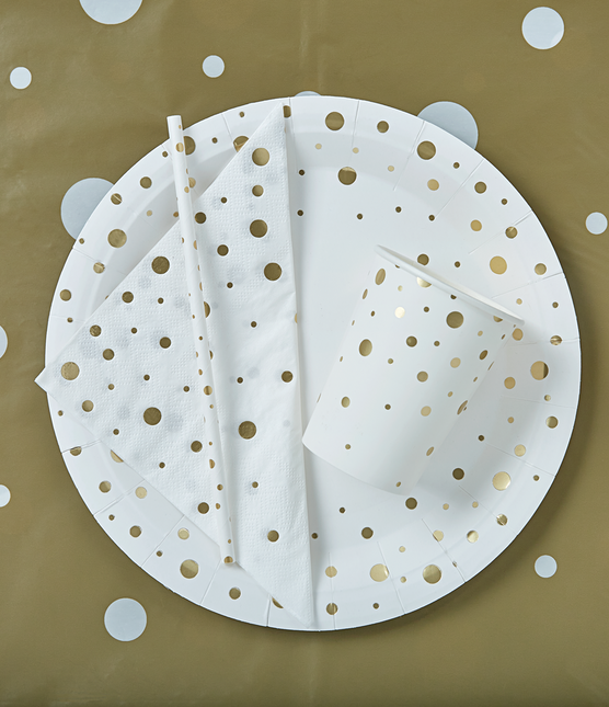Pajitas de Papel Lunares Dorados Blanco 20cm 8pcs