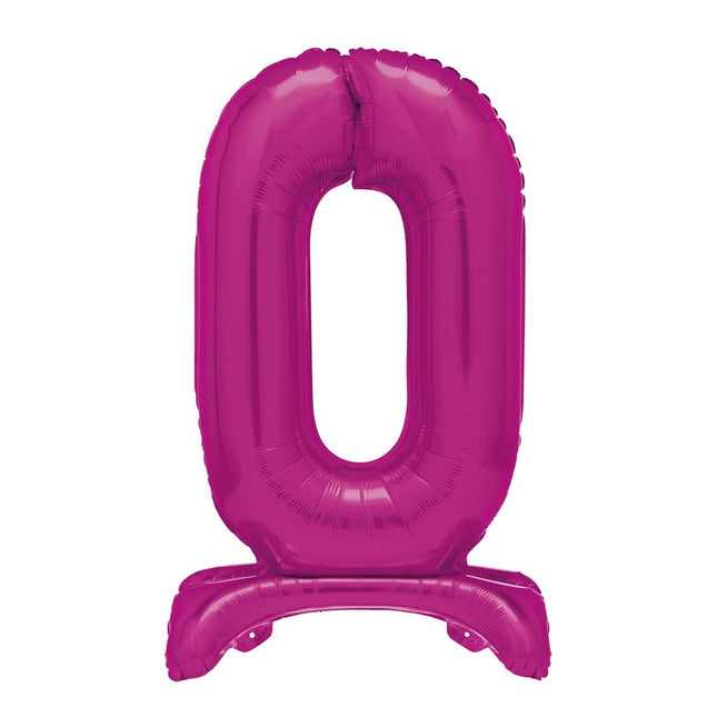 Globo Número Rosa 0 Año Con Estándar 76cm