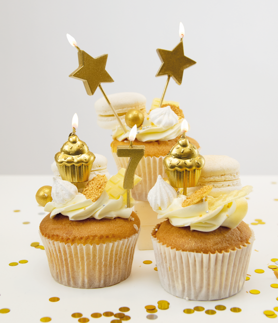 Velas 7 Años Cupcake Oro 17,5cm
