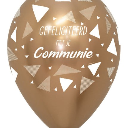 Globos Felicidades por tu Comunión Triángulos Reflex Oro 30cm 25pcs