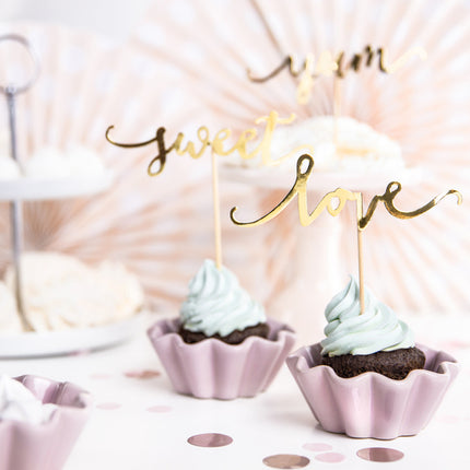 Cupcake Toppers Oro Dulce Amor Yum 13cm 6pcs