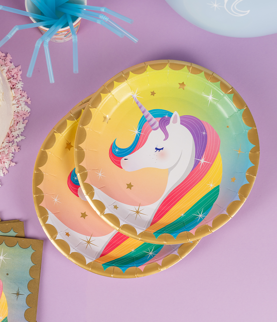 Platos Unicornio Colores 23cm 8uds.