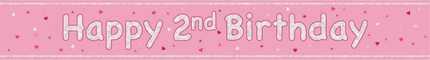 Banderola Feliz Cumpleaños Rosa Claro 2 Años 2.74m