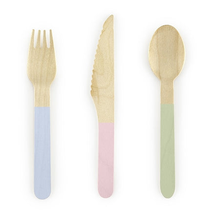 Cubiertos de Madera de Colores Pastel 16cm 18 piezas