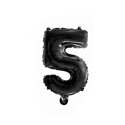 Globo Foil Figura 5 Negro 41cm con Pajita