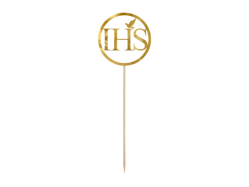 Adorno tarta Comunión IHS Oro 22cm